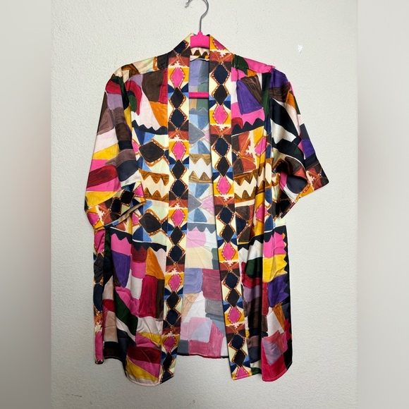 Soft Surroundings Margot Multi Geometric Open Front Kimono Sleeve Cardigan S/M - Picture 2 of 8